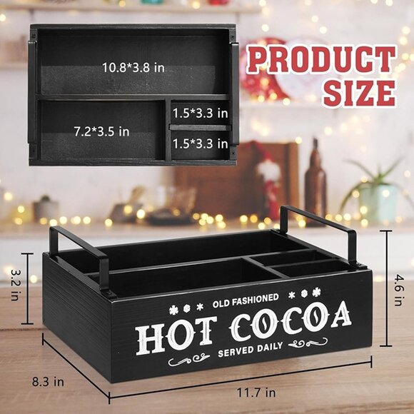 NEW Hot Chocolate Bar Organizer with Handle, Farmhouse Hot Cocoa Bar Supplies - Picture 3 of 8